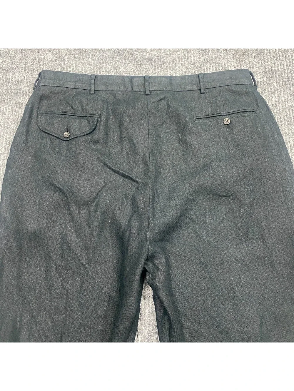 VTG Polo Ralph Lauren Pants Mens 38x31 Black 100% Linen Pleated Cuffed Trousers